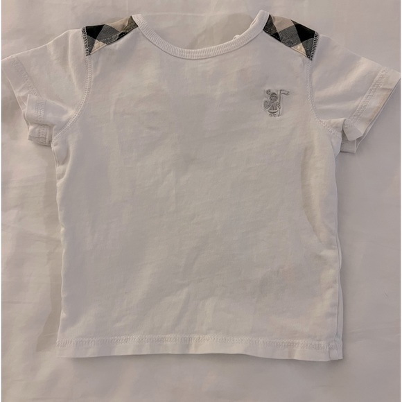 Baby Burberry white Tshirt with vintage check shoulder